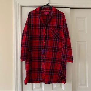 Long flannel dress with tie waist